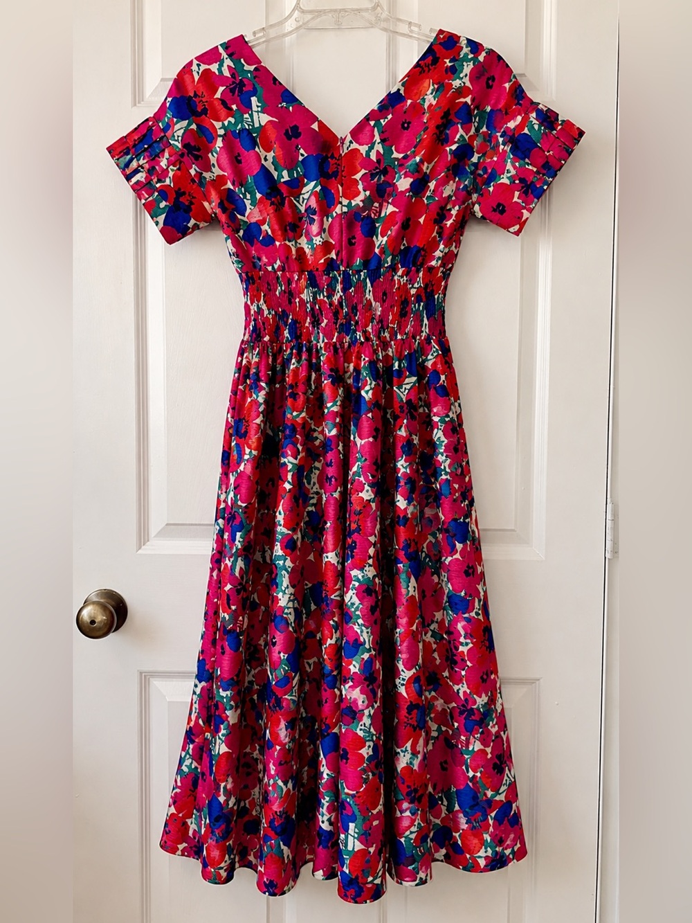 NWOT Lili Sidonio Molly Bracken Retro Smocked Fushia Floral Print Dress Size S - Picture 11 of 13